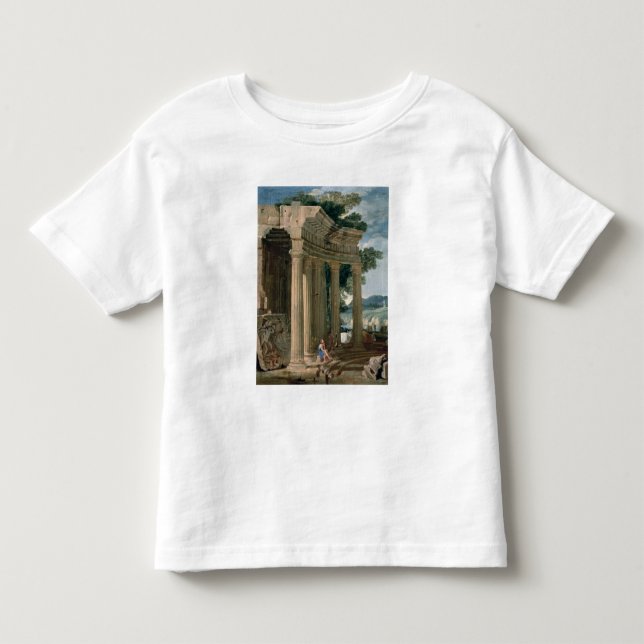Camiseta Infantil Paisagem com ruínas e um pastor (Frente)