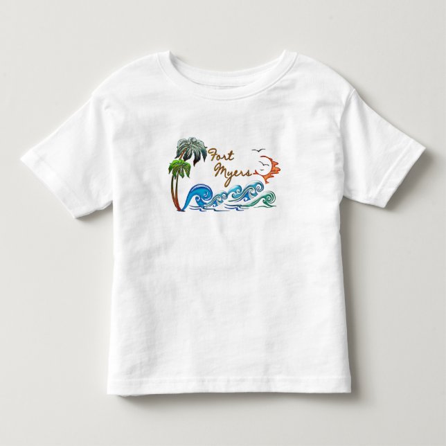 Camiseta Infantil palmas 3d, ondas & por do sol FORT MYERS (Frente)