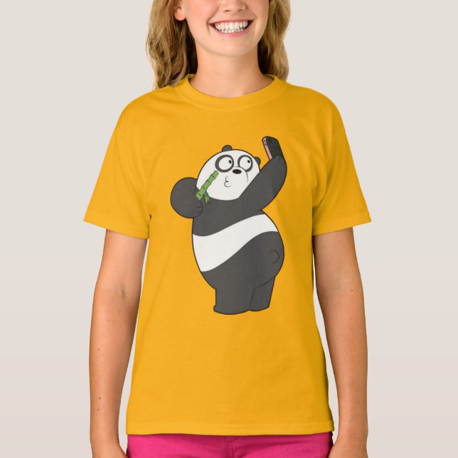 Camiseta Infantil Panda Feliz Dançando com Bambu (Frente)
