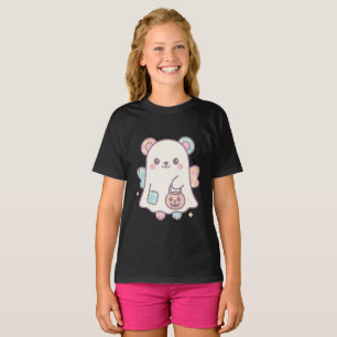 Camiseta Infantil Pastel Ghost Bear Fofa Kawaii