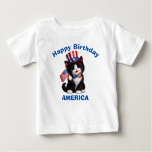 Camiseta Infantil Patriótica com Gatinho Preto e B