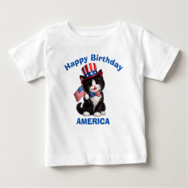 Camiseta Infantil Patriótica com Gatinho Preto e B
