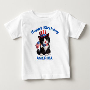 Camiseta Infantil Patriótica com Gatinho Preto e B