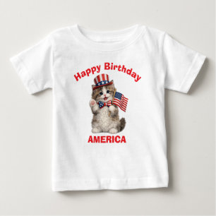 Camiseta Infantil Patriótica com Gatito Ragamuffin