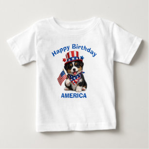 Camiseta Infantil Patriótica de Cachorrinho Border