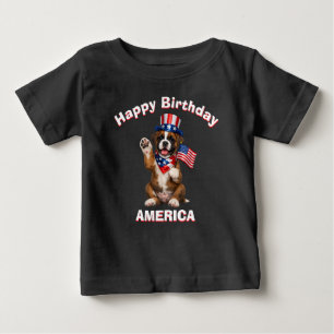 Camiseta Infantil Patriótica de Cachorrinho Boxer 
