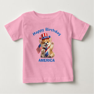 Camiseta infantil patriótica de cachorrinho Corgi 