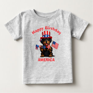 Camiseta infantil patriótica de cachorrinho Doberm