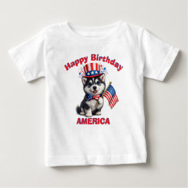 Camiseta Infantil Patriótica de Cachorro Husky (2a