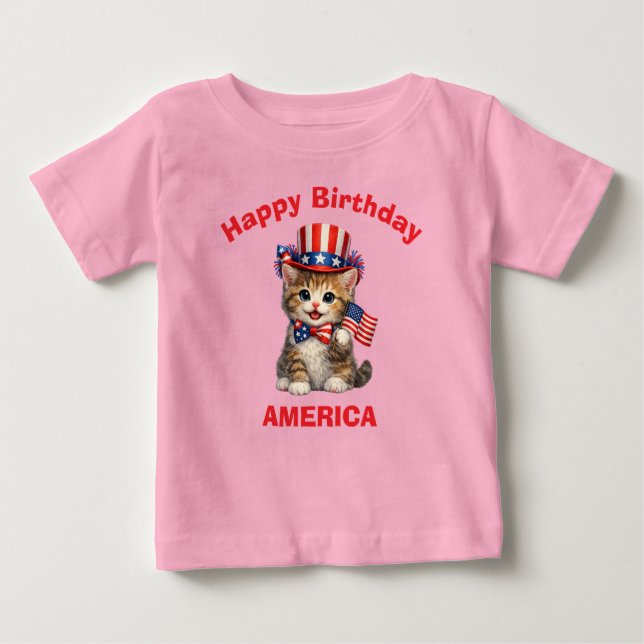 Camiseta infantil patriótica de gatinho (1b) (Frente)
