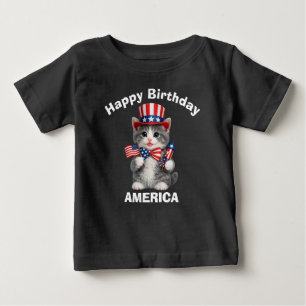 Camiseta infantil patriótica de gatinho cinza e br