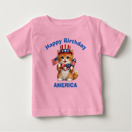Camiseta Infantil Patriótica de Gatinho Laranja (1