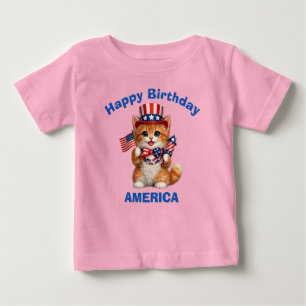 Camiseta Infantil Patriótica de Gatinho Laranja (1