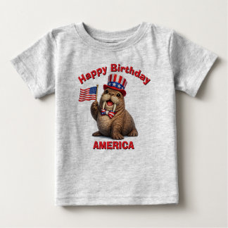 Camiseta infantil patriótica de morsa (5z)