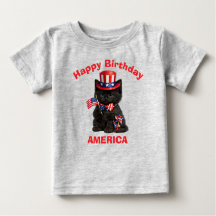 Camiseta infantil patriótica do gatinho preto (1c)
