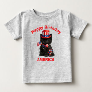 Camiseta infantil patriótica do gatinho preto (1c)