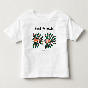 Camiseta Infantil Peixes gêmeos verdes e alaranjados da aleta