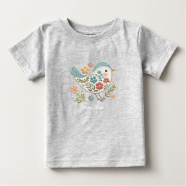 Camiseta Infantil Pequeno Pássaro Flores Azuis e R