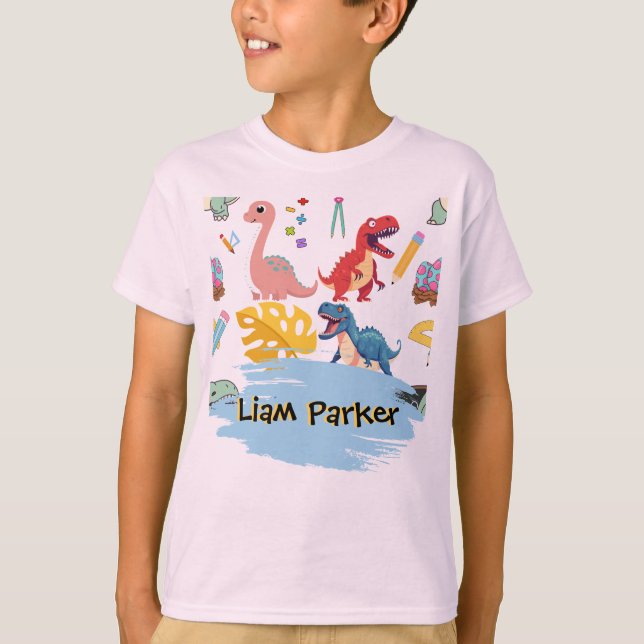 Camiseta Infantil Personalizada de Dinossauro em A (Frente)
