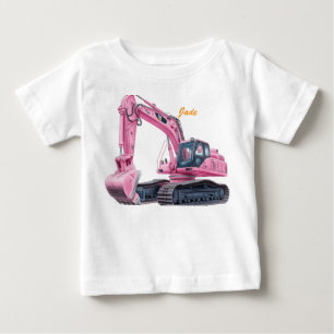 Camiseta Infantil Personalizada Escavadeira Rosa