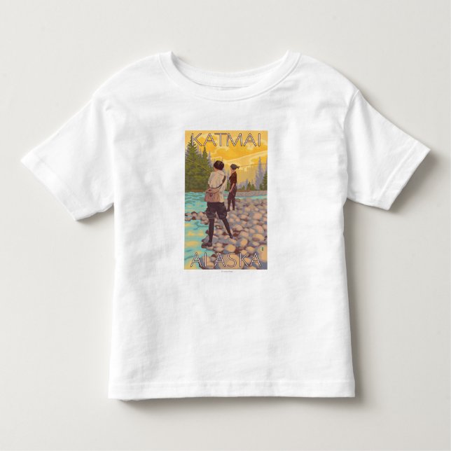 Camiseta Infantil Pesca com mosca das mulheres - Katmai, Alaska (Frente)