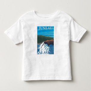 Camiseta Infantil Pesca do urso no rio - Juneau, Alaska