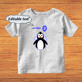 Camiseta Infantil Pinguim de aniversário texto personalizado azul de