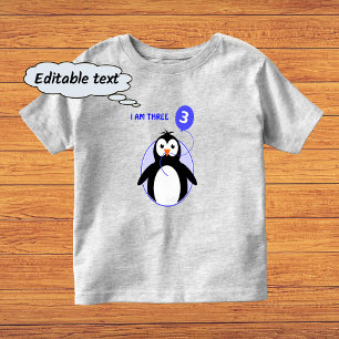 Camiseta Infantil Pinguim de aniversário texto personalizado azul de