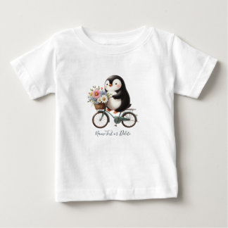 Camiseta Infantil Pinguim de Bicicleta Floral