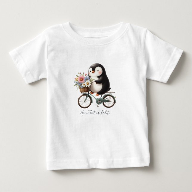 Camiseta Infantil Pinguim de Bicicleta Floral (Frente)