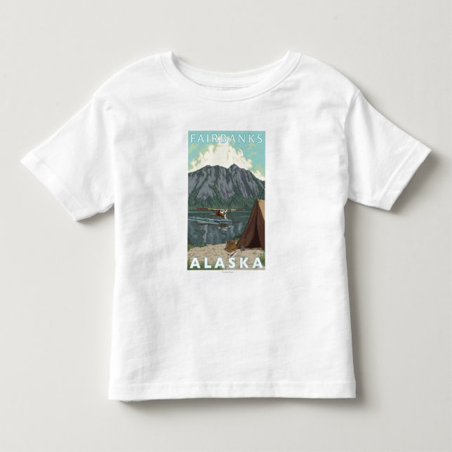 Camiseta Infantil Plano de Bush & pesca - Fairbanks, Alaska (Frente)