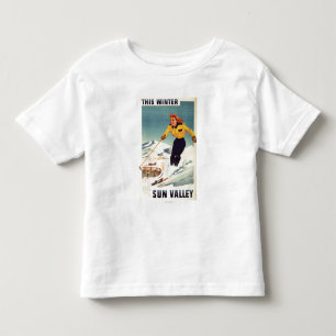 Camiseta Infantil Poster de Sorriso e Esqui de Mulher de Cabeça Verm