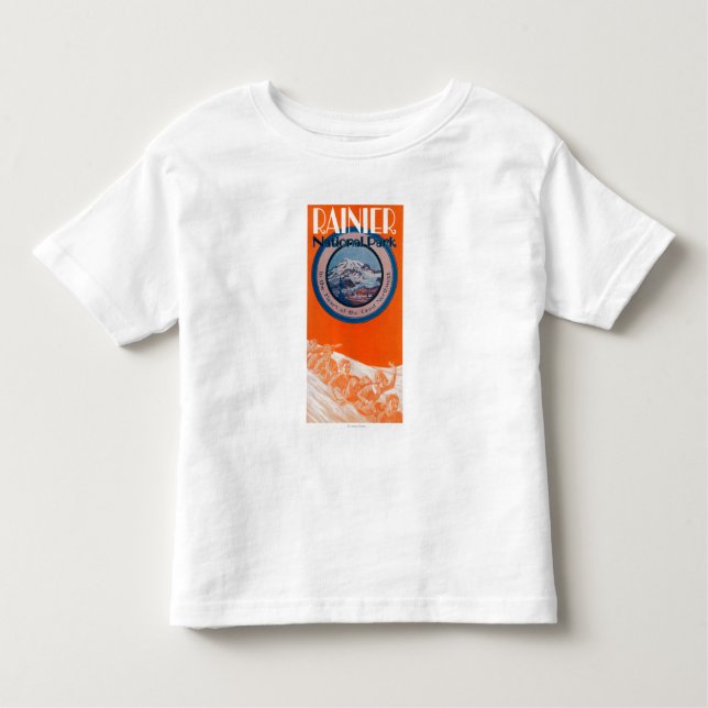 Camiseta Infantil Poster do Monte Rainier - Sledding (Frente)
