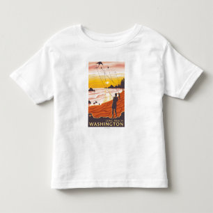 Camiseta Infantil Praia & papagaios - Long Beach, Washington