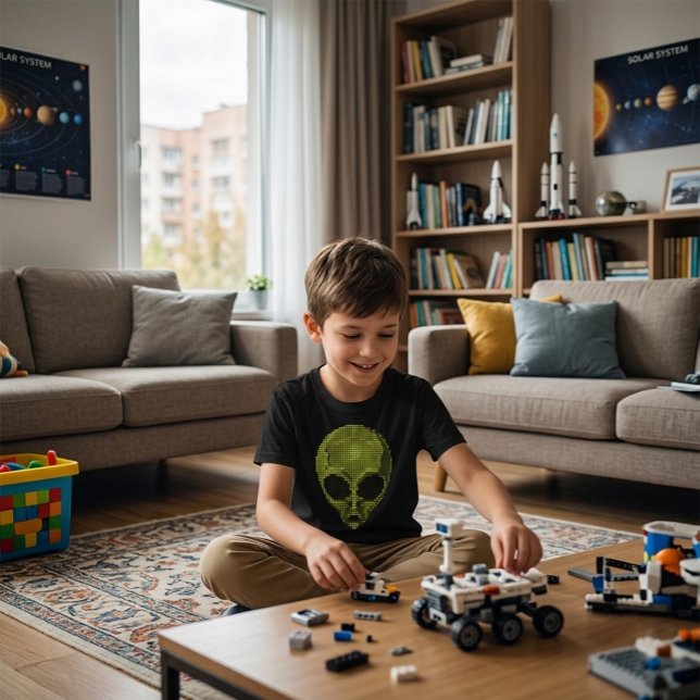 Camiseta Infantil Preta Geek de Cabeça de Alien em (Criador carregado)