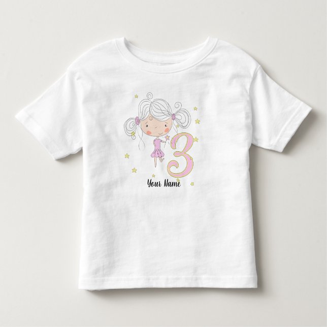 Camiseta Infantil Princesa Rosa aniversário de 3 anos (Frente)