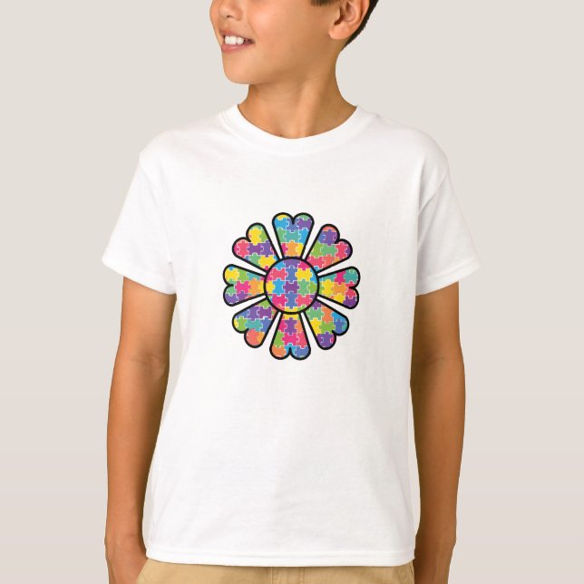 Camiseta Infantil Quebra-Cabeça - Flor Margarida (Frente)