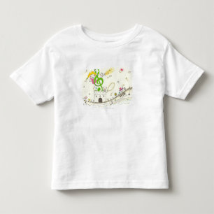 Camiseta Infantil Rapariga tocando com notas musicais em casa