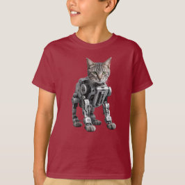 Camiseta infantil robô cinza gato fofo