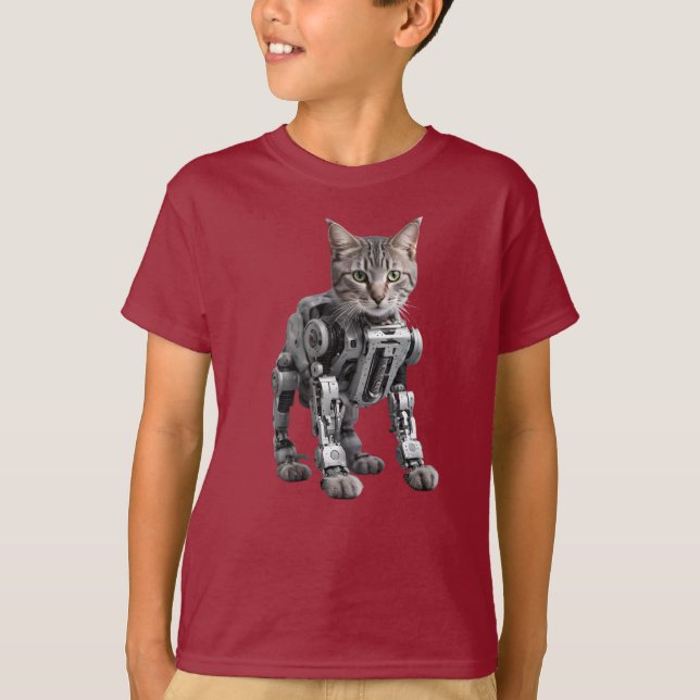 Camiseta infantil robô cinza gato fofo (Frente)