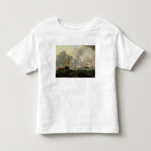 Camiseta Infantil Rosa holandeses e uma fragata britânica em mares