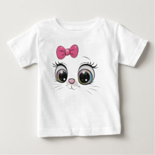 Camiseta Infantil Rosto de Gatinho Fofo com Laço R