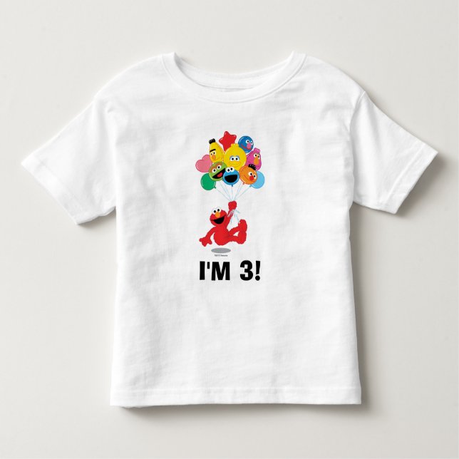 Camiseta Infantil Rua Sésamo | Elmo & Pals - aniversário de 3 anos (Frente)