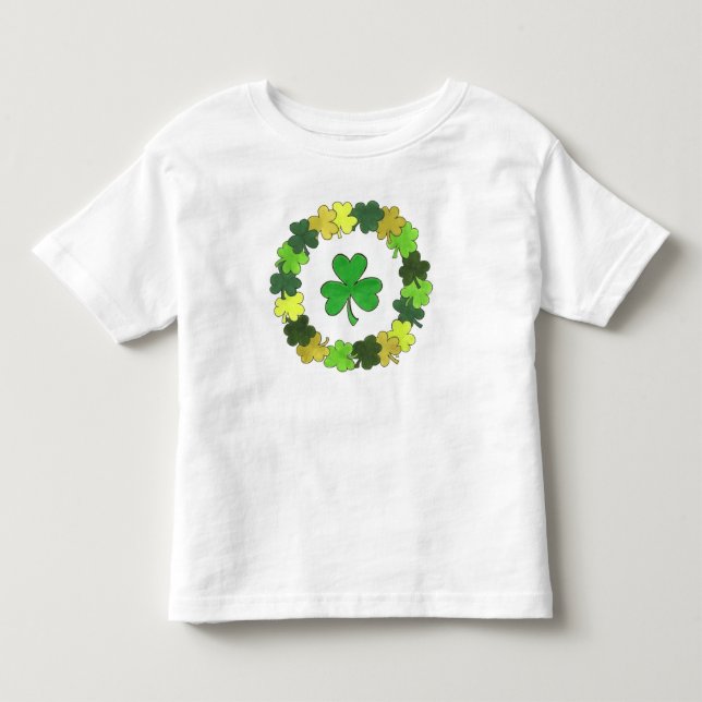 Camiseta Infantil Rua verde irlandesa Shamrock Wreath. Dia de Patric (Frente)