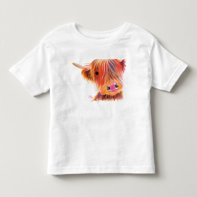 Camiseta Infantil Scottish Highland Cow ' SWEET SATSUMA' por Shirley (Frente)