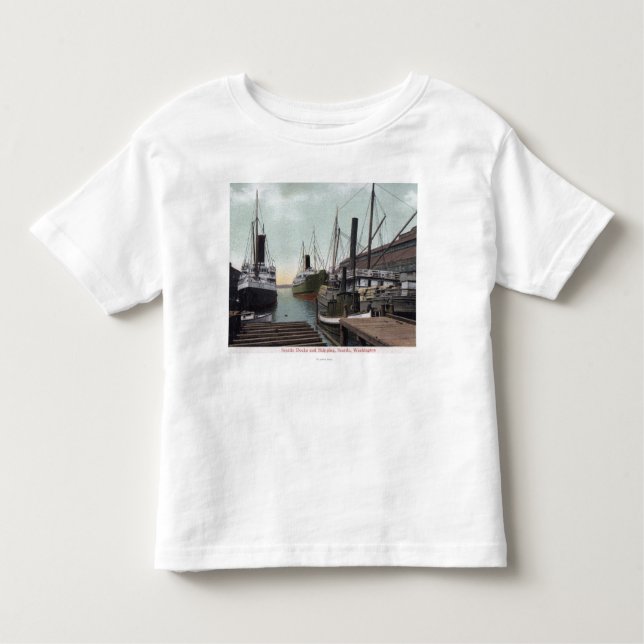 Camiseta Infantil Seattle, WashingtonView da doca e dos navios (Frente)