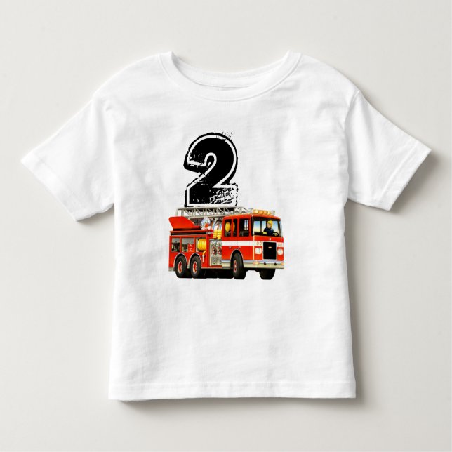 Camiseta Infantil Segundo aniversário de Caminhão de Fogo Vermelho (Frente)