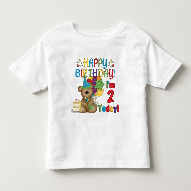 Camiseta Infantil Segundo aniversário do urso de ursinho do feliz (Frente)