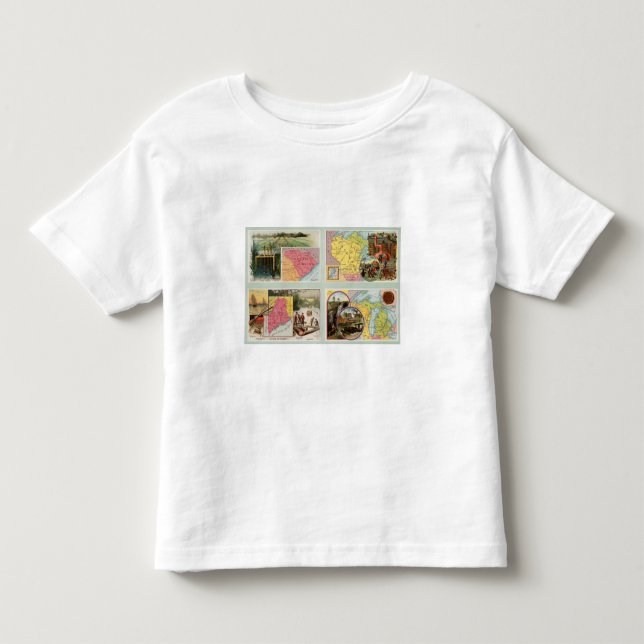 Camiseta Infantil South Carolina, Wisconsin, Maine, Michigan (Frente)
