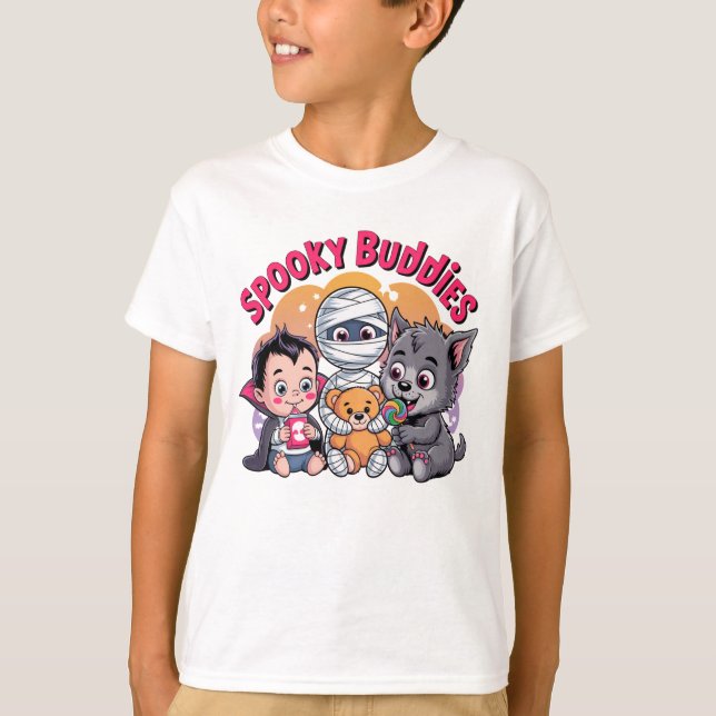 Camiseta Infantil Spooky Buddies Halloween" (Frente)